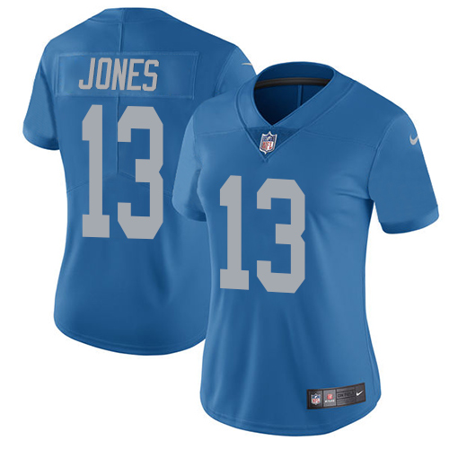 Nike Lions #13 T.J. Jones Blue Throwback Women's Stitched NFL Vapor Untouchable Limited Jersey